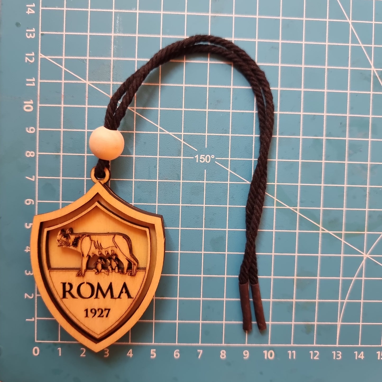 AS Roma pendant in wood with 3D effect